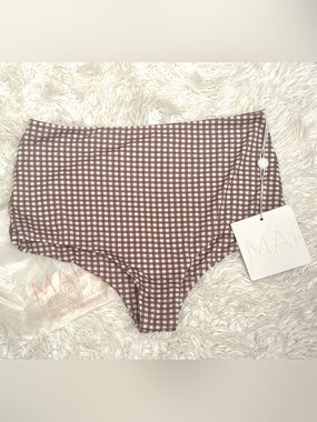 MAI Underwear High-Waist Gingham Bikini Bottom in Brown